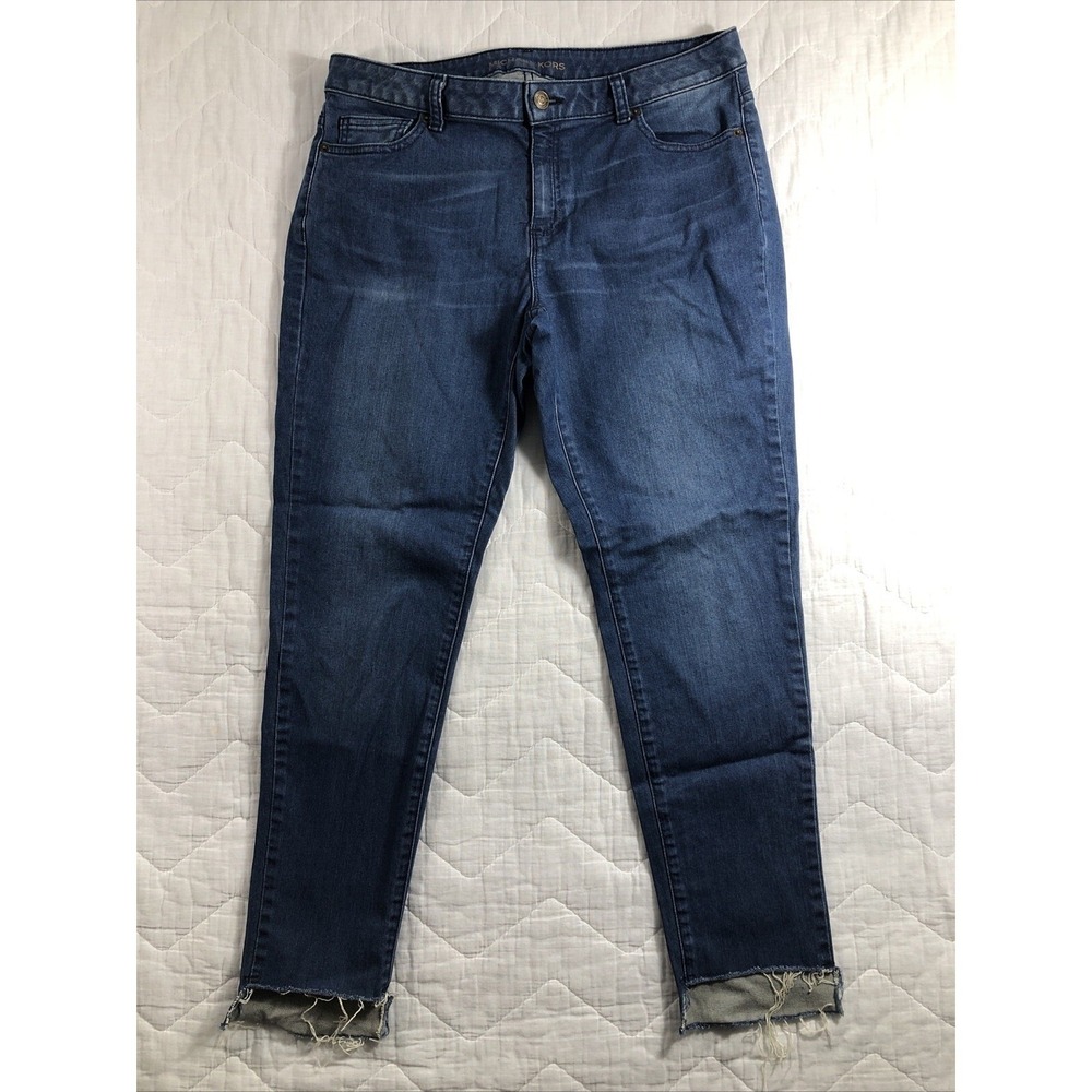 Michael Kors Jeans Size 10 Denim Blue Izzy Skinny Raw Hem Ankle Mid Rise‎